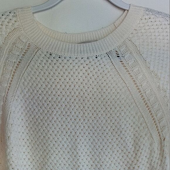 Loft Size Medium Open Knit Cable Knit Detail Lightweight Sweater Cream - Picture 4 of 5